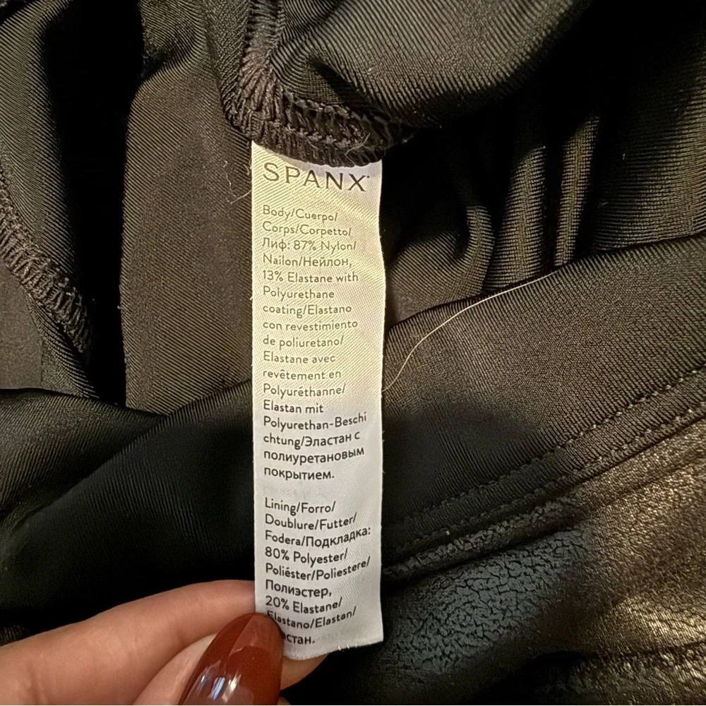Black Spanx Leggings Stretchy Control Top faux Leather Size X-Large